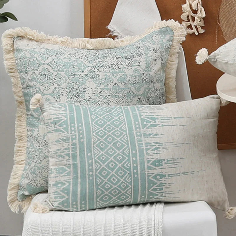 Afralia™ Green Tassel Pillow Cover 45x45cm/30x50cm Cotton Linen for Home Decor