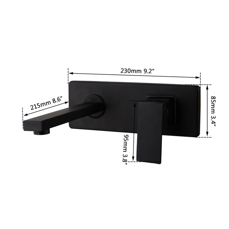 Afralia™ Black Wall Mounted Basin Faucet Solid Brass Hot Cold Mixer.