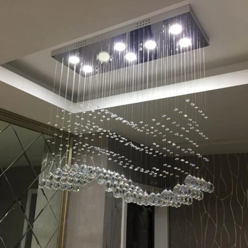 Afralia™ Wave Crystal Chandelier Chrome Finish Lighting Fixture