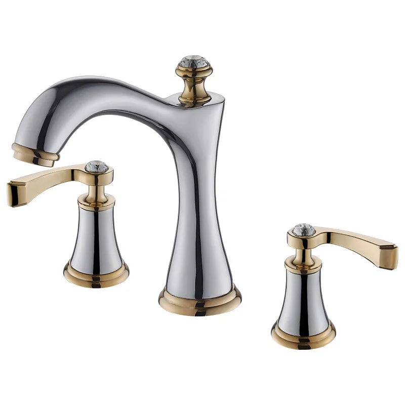 Afralia™ Black & Gold Brass Bathroom Sink Faucets Double Handle Waterfall Faucet