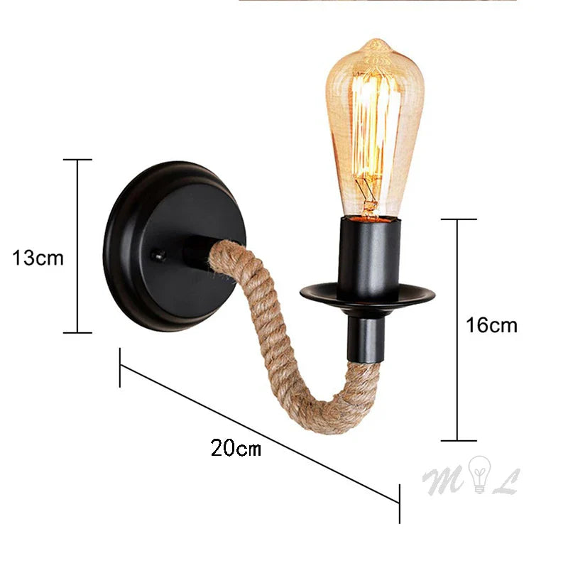 Afralia™ Vintage Hemp Rope Wall Sconce for Indoor Lighting