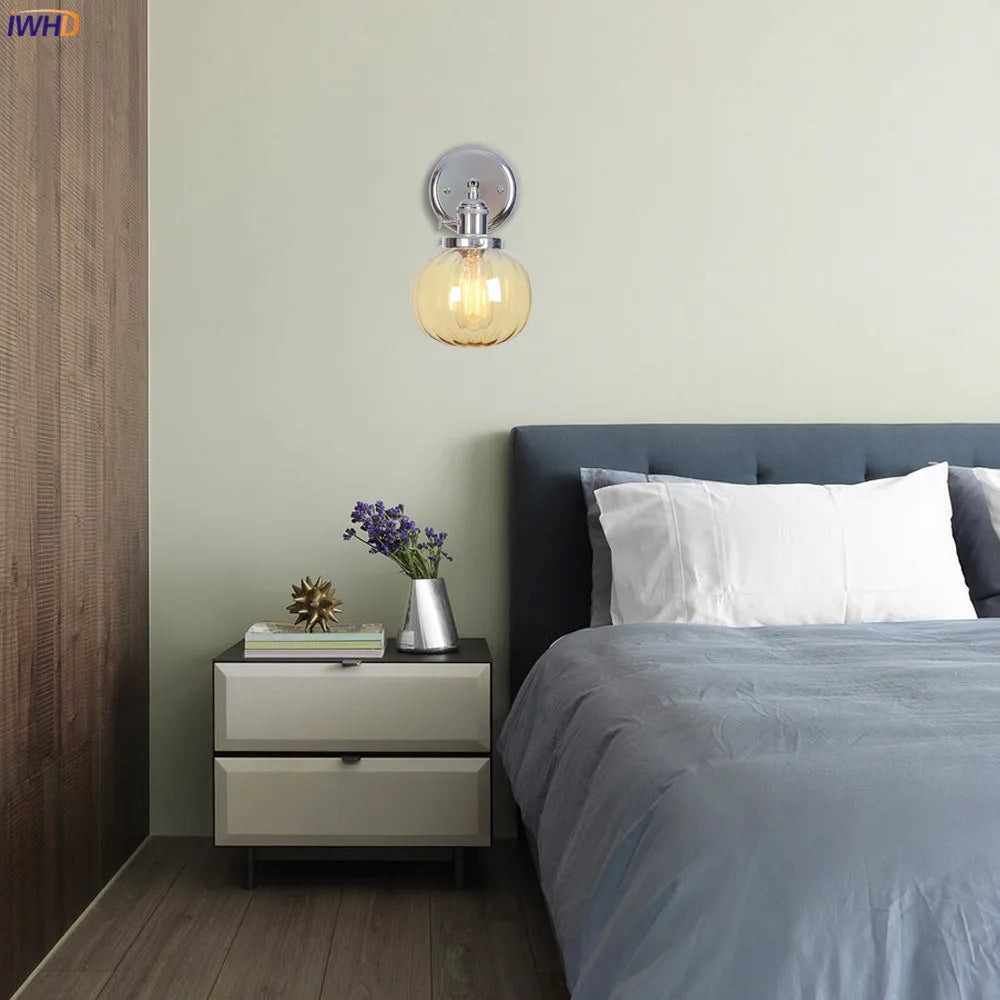 Afralia™ Modern Amber Glass Ball LED Wall Lamp for Home Bedroom Stair Mirror