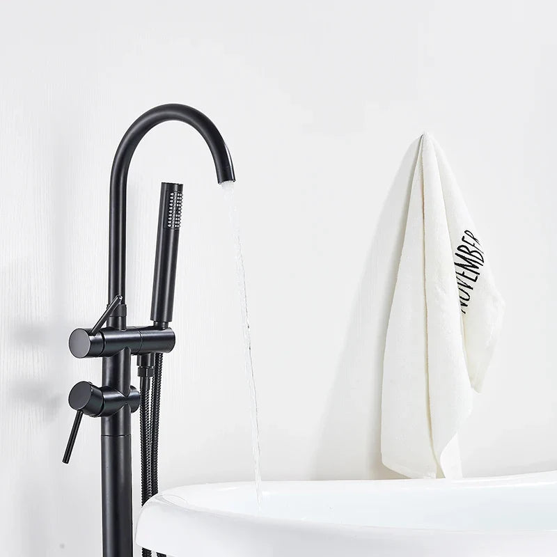 Afralia™ Black Floor Standing Bathtub Faucet with 7 Colors LED Swivel Spout