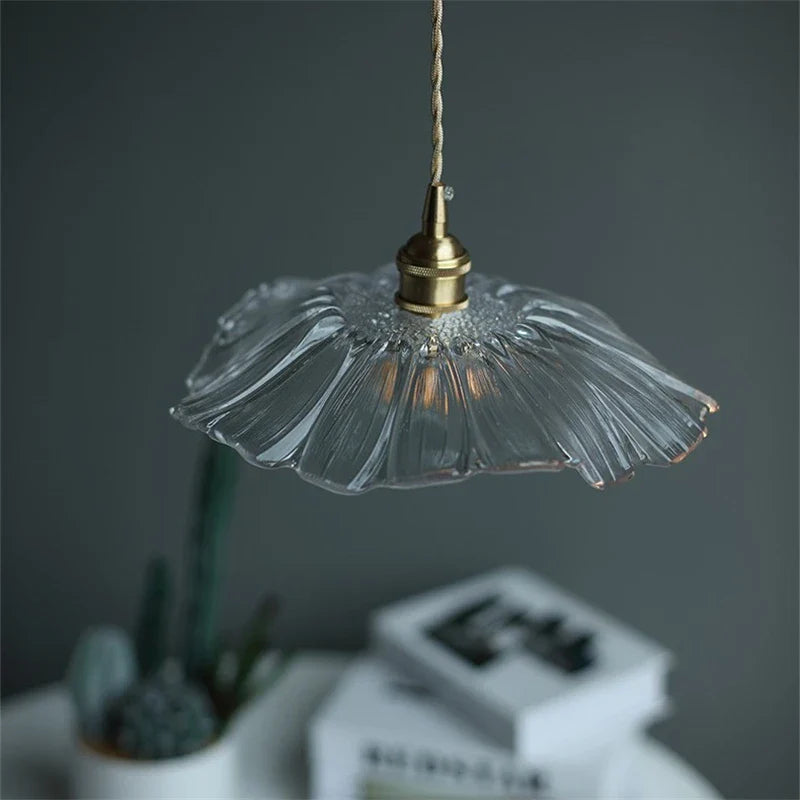 Afralia™ Flower Shape Glass Pendant Light - Nordic Modern Brass Bar Decor