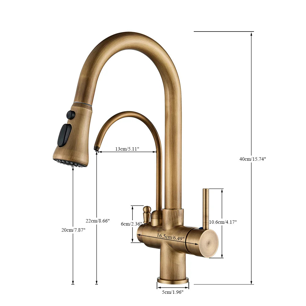 Afralia™ Brass Filter Kitchen Faucet with Rotatable Spout and Dual Handles