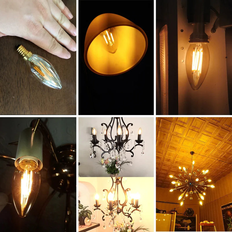 Afralia™ Retro LED Filament Bulbs Dimmable C35 4W Warm White 2200K Amber Glass Candle Lamp