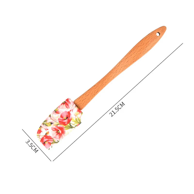 Afralia™ Silicone Flower Pattern Spatula with Wooden Handle for Baking