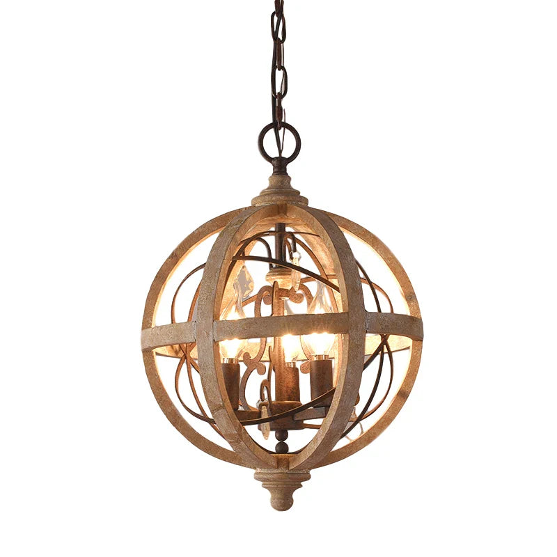 Afralia™ Antique Wood Globe Chandelier for Bedroom Living Room Kitchen Dining Room