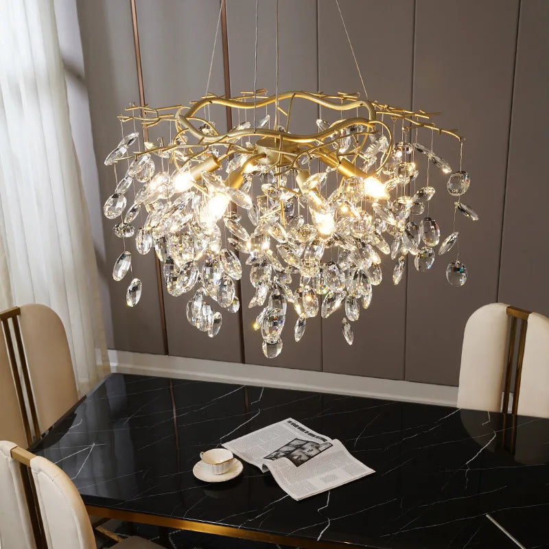 Afralia™ Crystal Branch Pendant Chandelier for Indoor Decoration Luminaria Fixtures