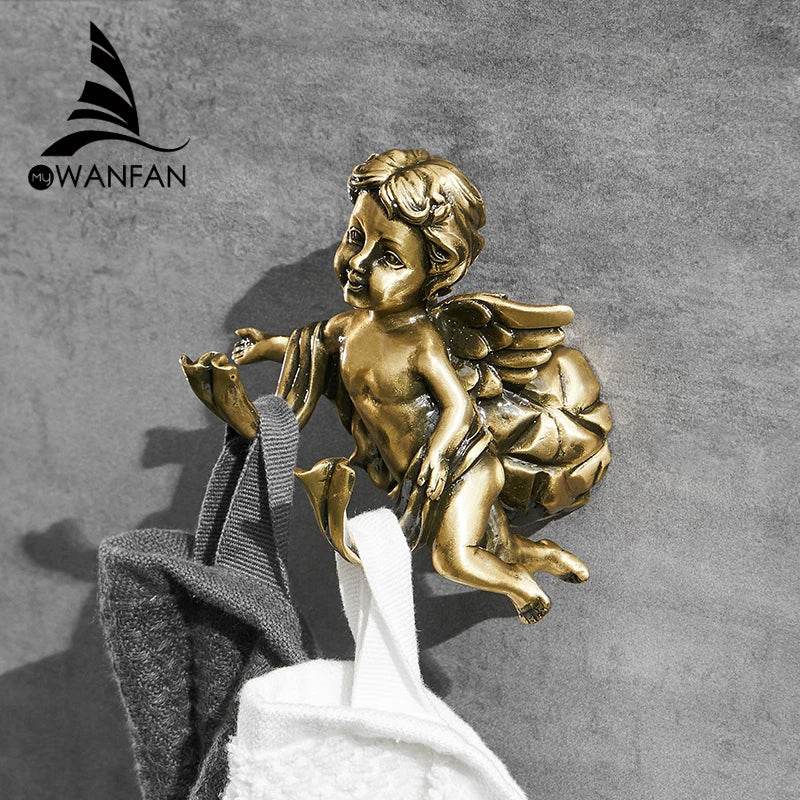 Afralia™ Angel Brass Towel Hook for Bathroom & Garage Wall Mounted