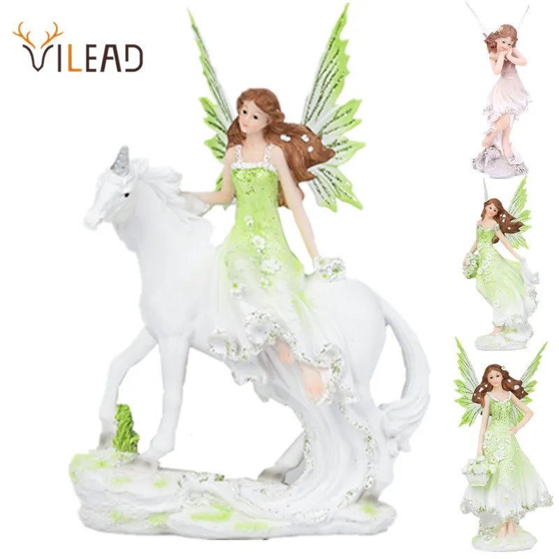 Afralia™ Resin Unicorn Horn Angel Fairy Figurine Modern Home Decor Horse Miniature Angel Fairy Statue