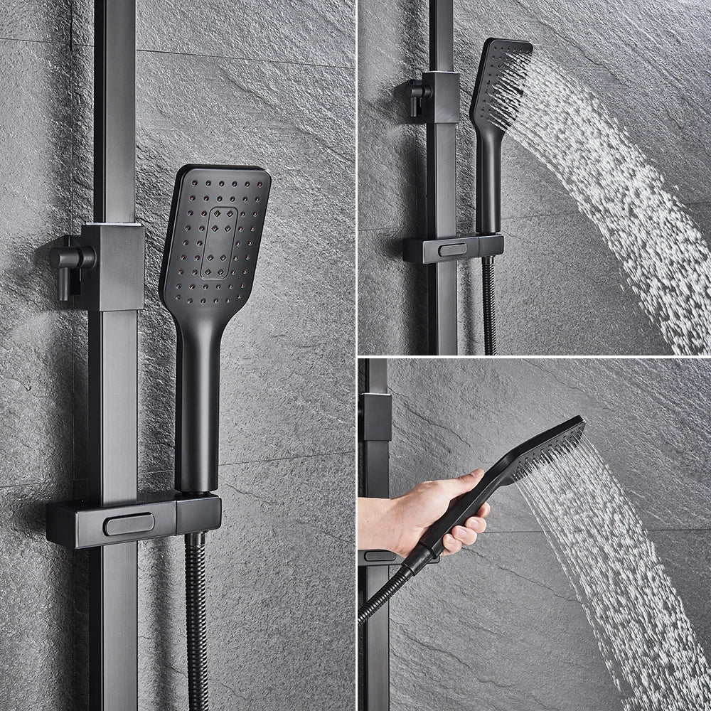 Afralia™ Matte Black Shower Faucet Set with Rotating Watering Can and Handshower