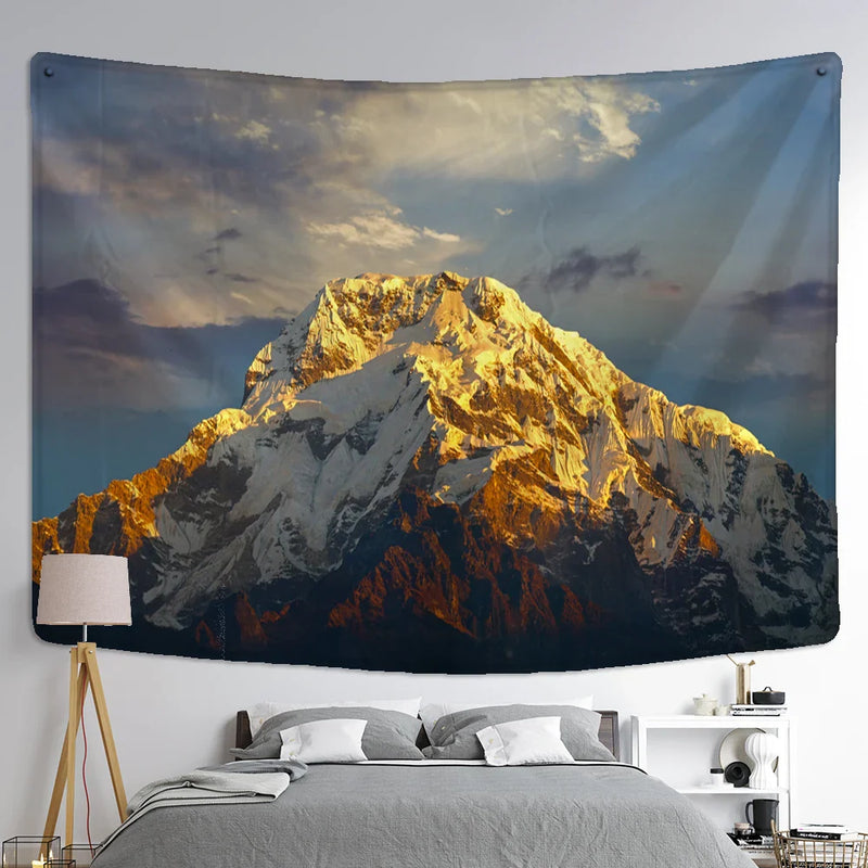 Mountain Peak Tapestry: Himalayas Scenery Wall Hanging by Afralia™