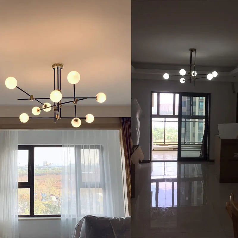 Afralia™ Nordic Black Glass Chandelier Ceiling Light Fixture for Modern Living Room Dining Room Decor