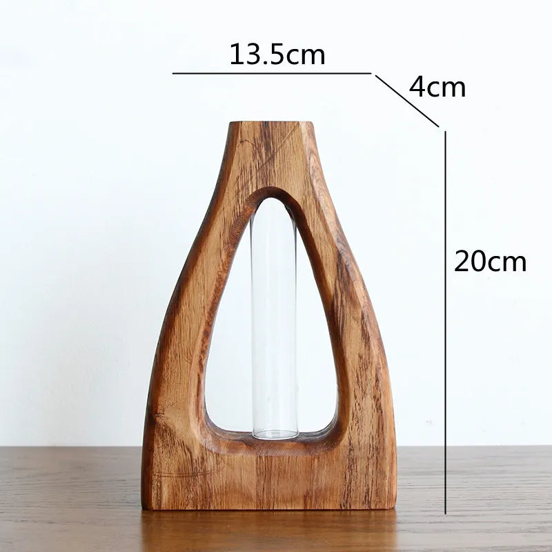 Afralia™ Wooden Vase Glass Test Tube Hollow Flower Hydroponics Bouquet Display