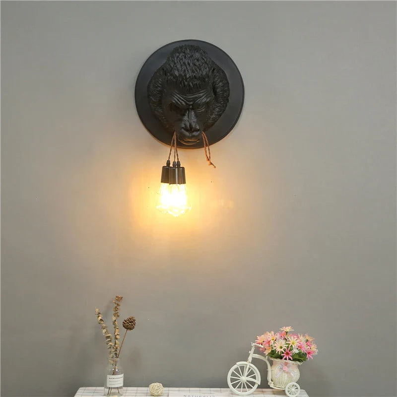 Afralia™ Gorilla Resin Wall Sconce Retro Bedside Lamp Luminaire