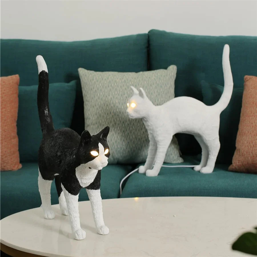 Afralia™ Nordic Resin Cat Night Light Table Lamp for Bedroom Decor