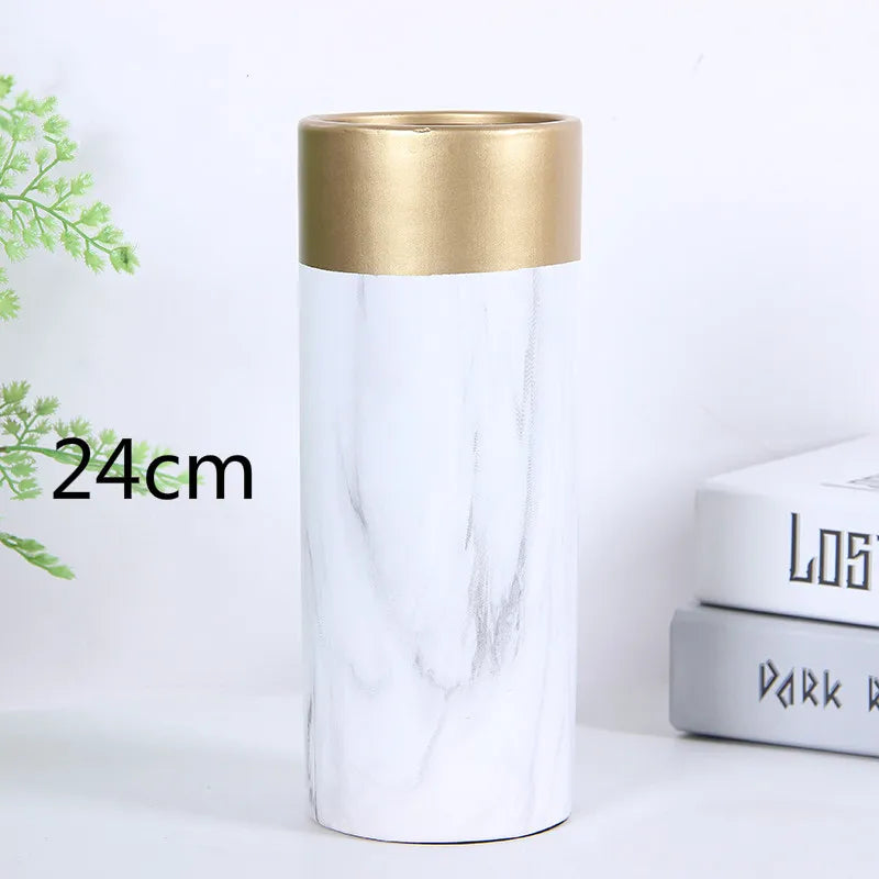 Afralia™ Nordic Marble Vase with Golden Rim - Modern Ceramics Home Decor