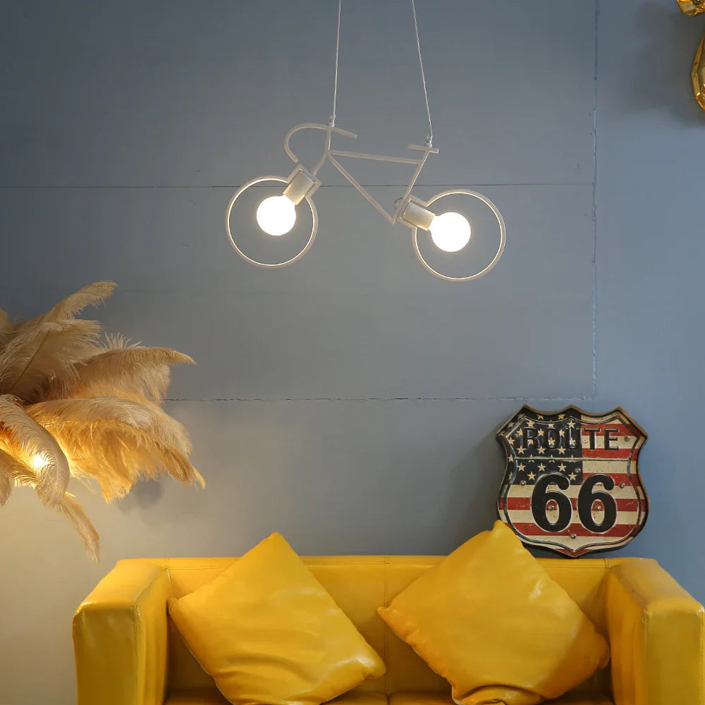 Afralia™ Retro Bicycle Pendant Light Iron Luminaire Industrial Kitchen Hanging Lamps