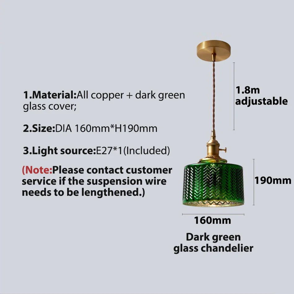 Afralia™ Green Glass LED Pendant Light - Stylish Lighting Fixture for Modern Interiors