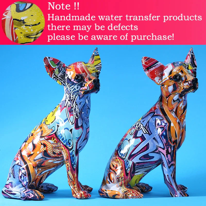 Afralia™ Bulldog Chihuahua Resin Statue: Creative Colorful Home Decor Ornaments