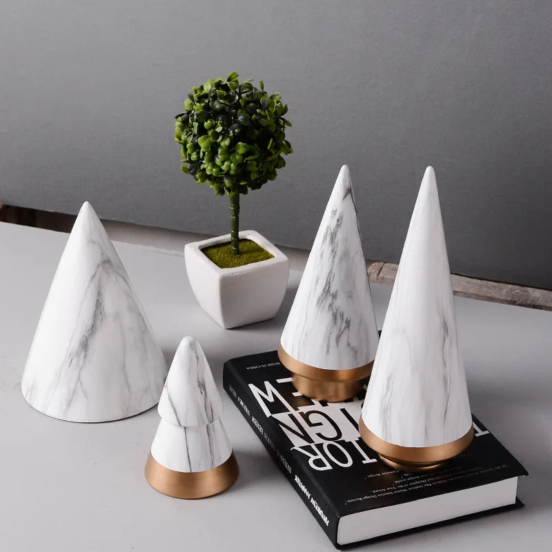 Afralia™ White Marble Geometric Christmas Tree Figurines for Nordic Home Decor