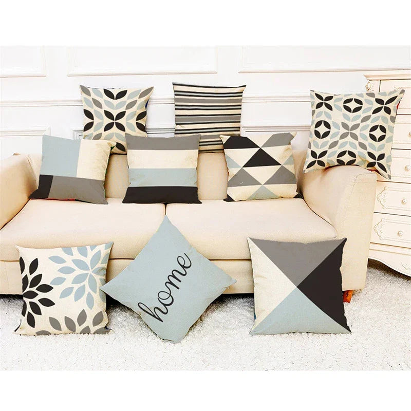 Geometric Pattern Printed Throw Pillow - Modern Brief Soft Cushion by Afralia™