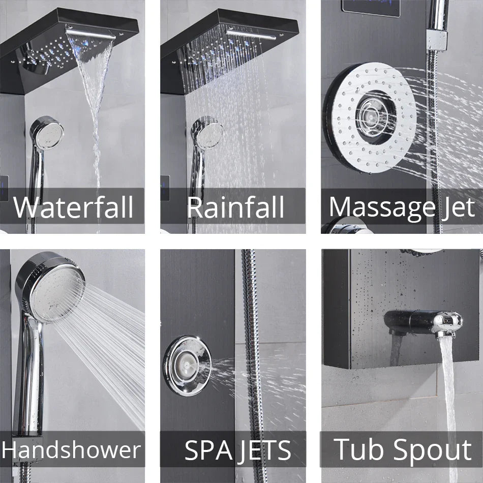 Afralia™ LED Shower Panel Column Bathtub Mixer Tap with Temperature Screen Massage.