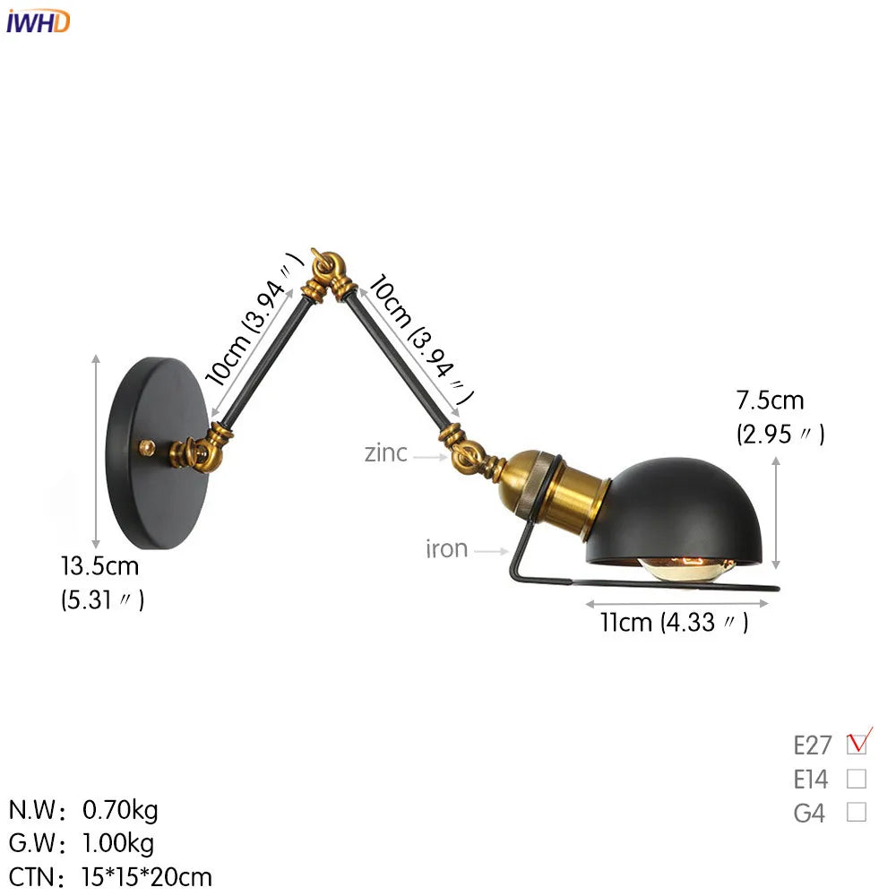 Afralia™ Antique Black Wall Lamp Vintage Industrial Sconce LED Applique Murale