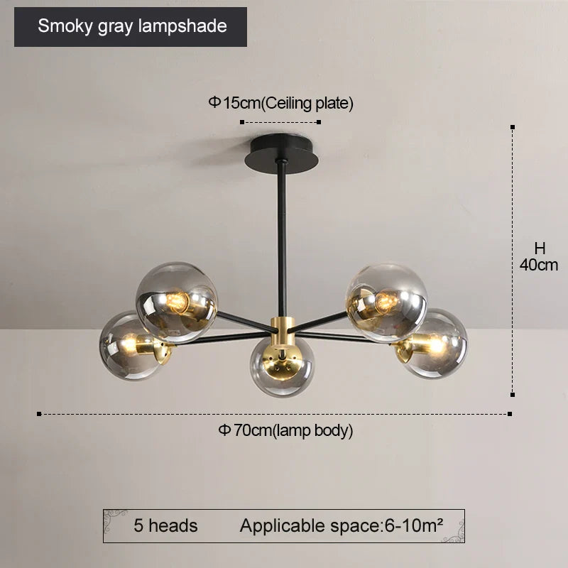 Afralia™ Glass Ball LED Chandelier: Retro Round Wrought Iron Indoor Lighting for Kitchen, Living Room, Farmhouse