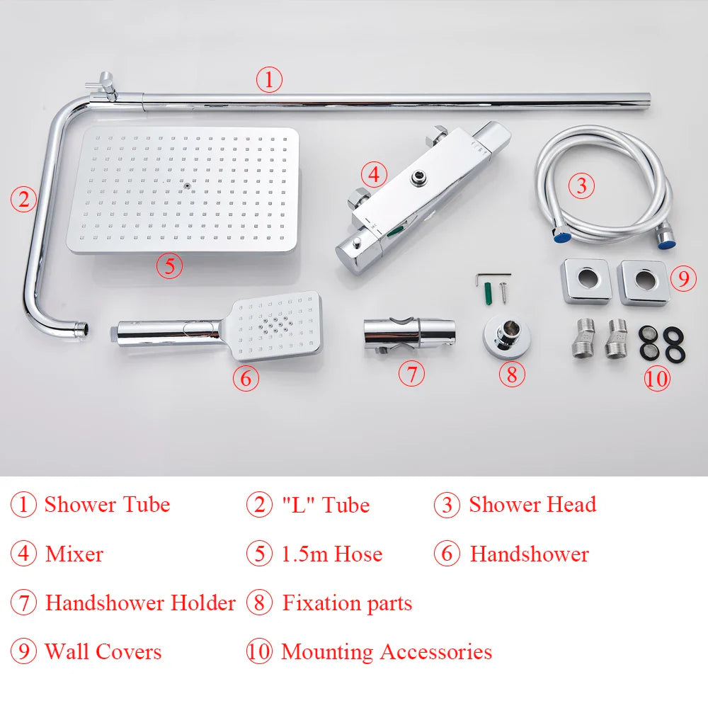 Afralia™ Chrome Thermostatic Shower Faucet Set with Rain Shower Head