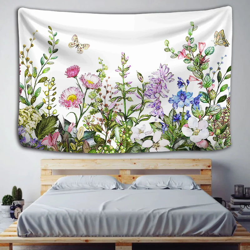 Floral Herbs Wild Flowers Tapestry Wall Hanging by Afralia™