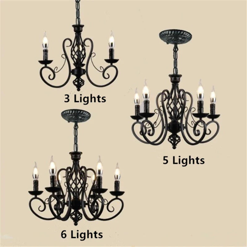 Afralia™ Black Wrought Iron Loft Chandelier for Living Room, Bar, Restaurant - Retro Industrial Style