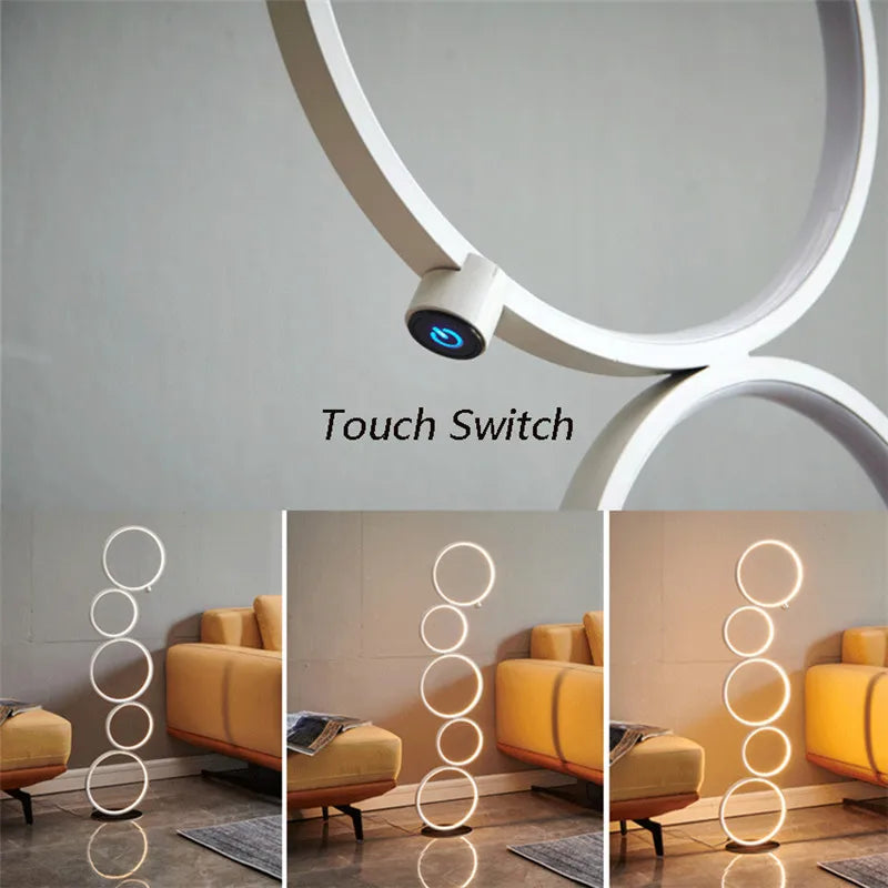 Afralia™ Ring Touch LED Floor Lamp for Modern Art Interior Decor