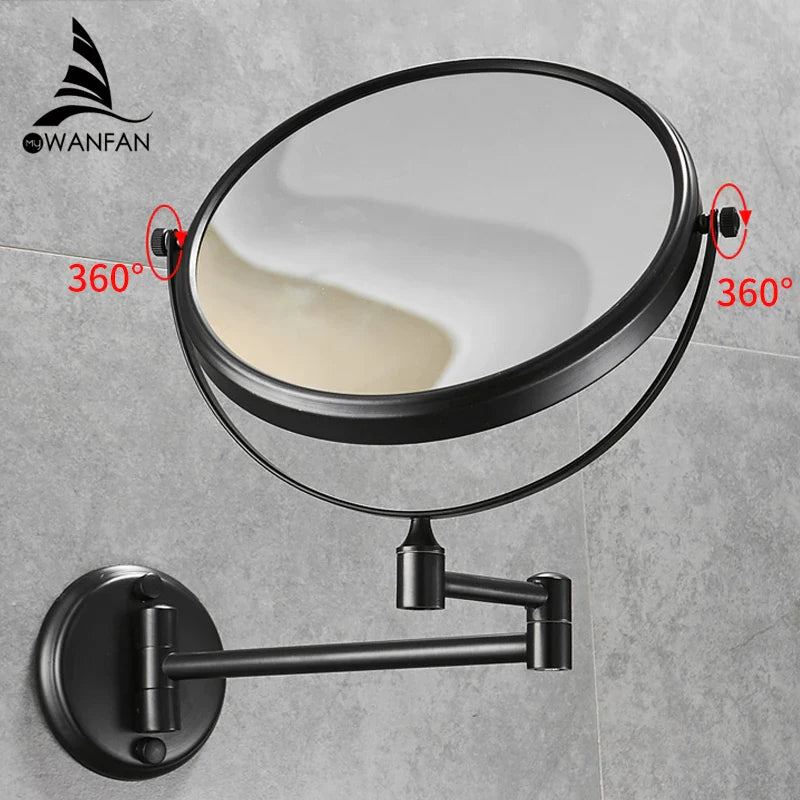 Afralia™ Round Black Brass Wall Makeup Mirror 3X Magnification Double-Sided 360° Rotate