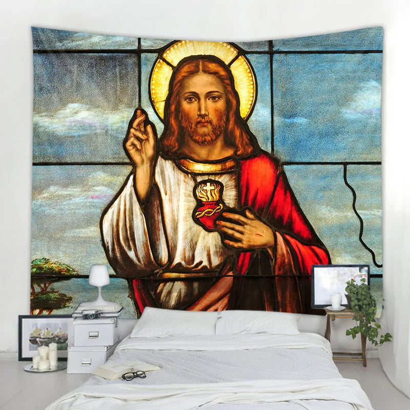 Afralia™ Christ Jesus Tapestry Wall Hanging: Church Ornaments Bohemian Art Home Decor