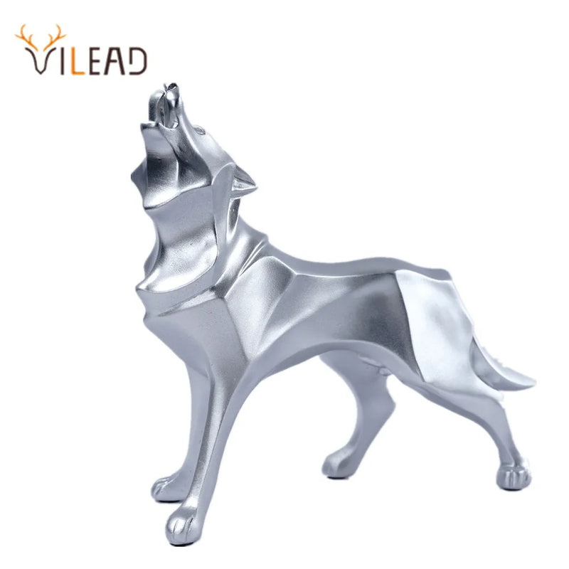 Afralia™ Geometric Wolf Statue Resin Abstract Animal Figurine Home Office Decor Sculpture