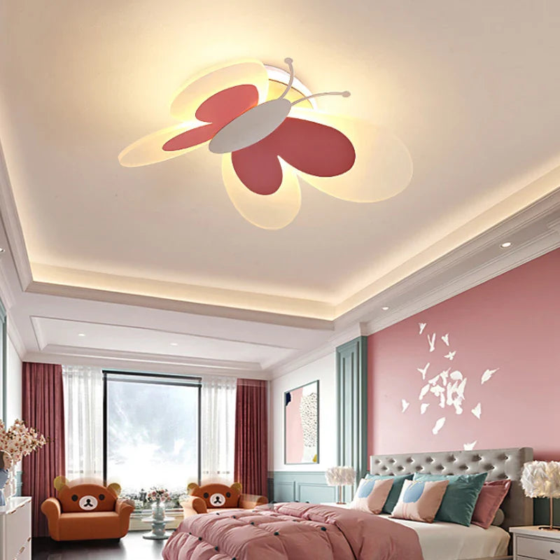 Afralia™ Pink Butterfly LED Ceiling Light for Kids Bedroom