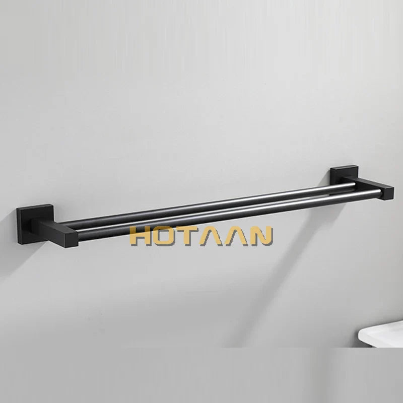 Afralia™ Matte Black Stainless Steel Double Towel Bar Towel Rail Towel Holder