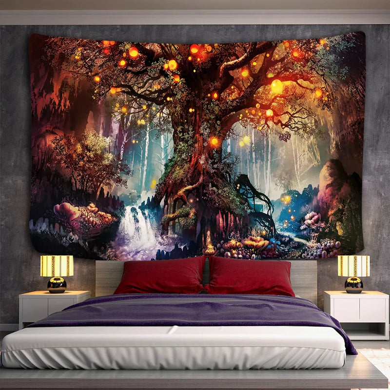 Afralia™ Ancient Trees Tapestry: Psychedelic 3D Print Wall Hanging for Boho Decor