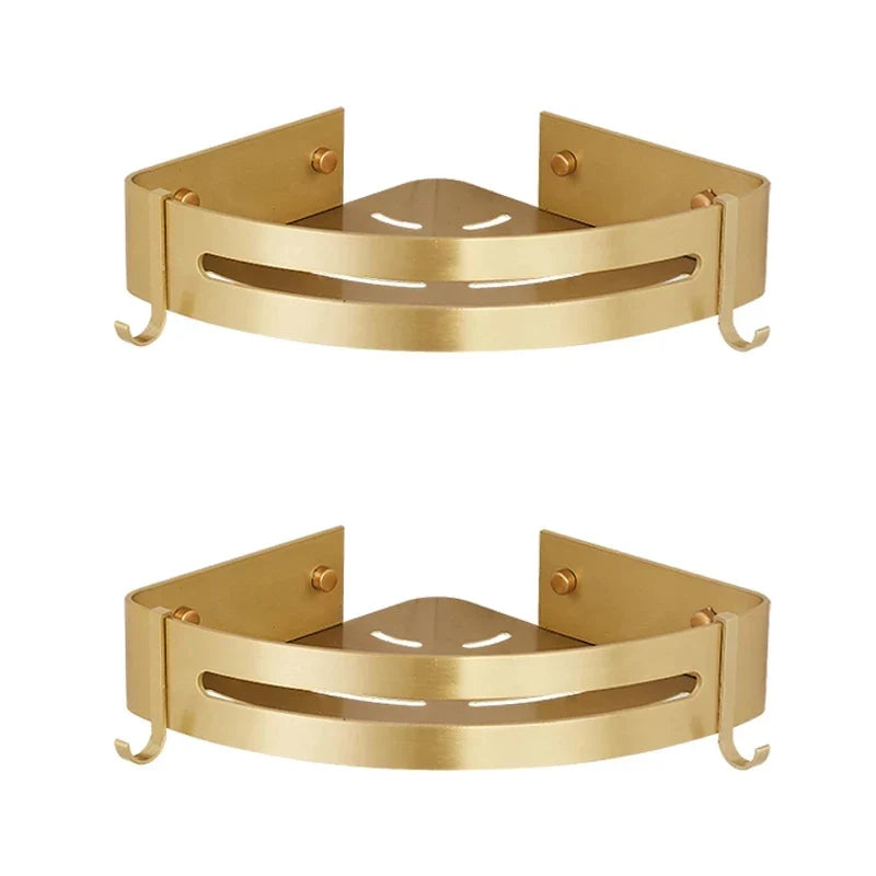Afralia™ Aluminum Shower Shelf Brushed Gold Wall Mounted Bathroom Corner Shelf
