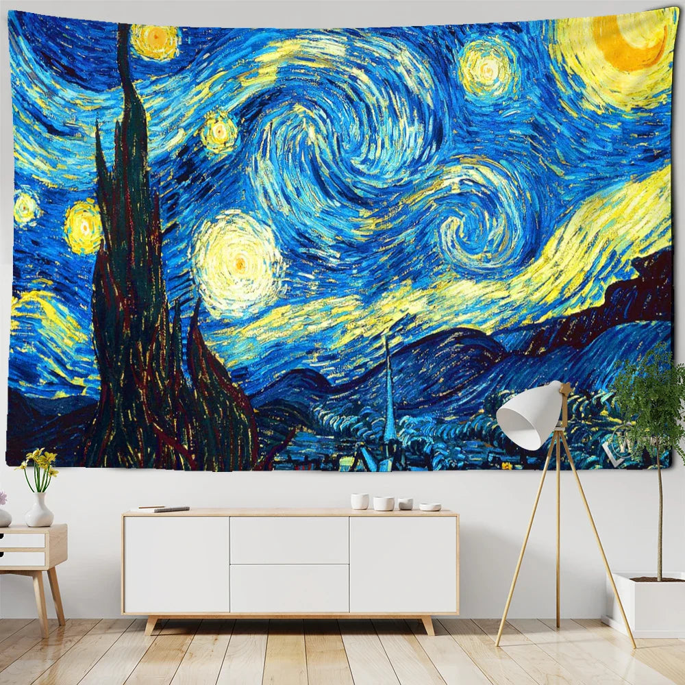 Afralia™ Star Moon Van Gogh Tarot Tapestry Wall Hanging Bohemian Home Decor