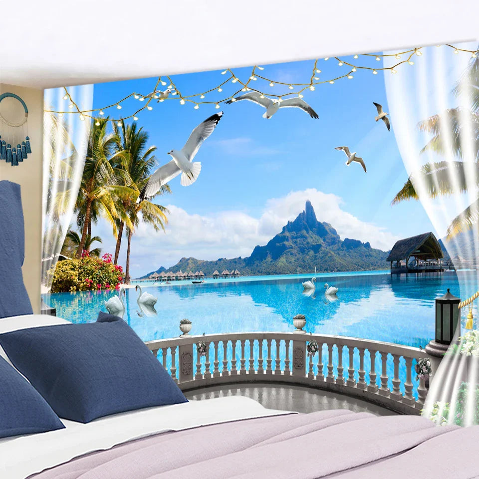 Afralia™ Window Landscape Tapestry Wall Hanging: Bohemian Scenery Hippie Decor