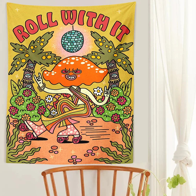 Afralia™ Mushroom Hippie Tapestry | Retro 70s Wall Hanging | Psychedelic Living Room Decor