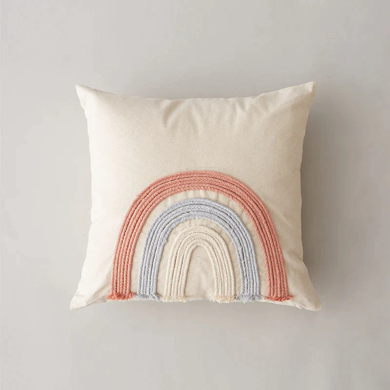 Afralia™ Rainbow Stripe Pillow Cover with Rope Embroidery, 45x45cm