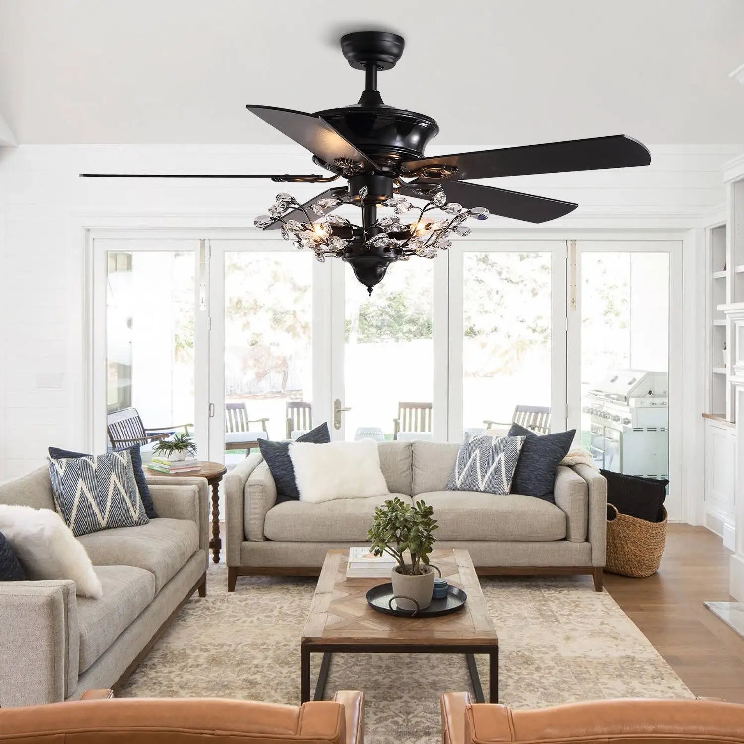 Afralia™ 52" Luxury Crystal Ceiling Fan with Lights, Remote Control, DC Motor Wood Fan
