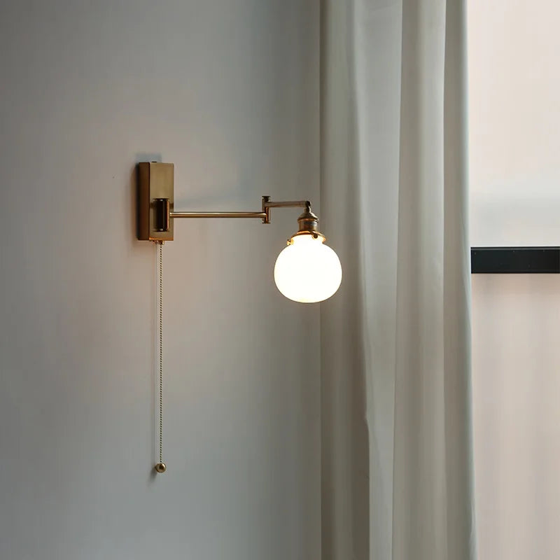 Afralia™ Swing Arm Wall Lamp with Pull Chain Switch, Rotate Ceramic Lampshade, LED Mirror Light