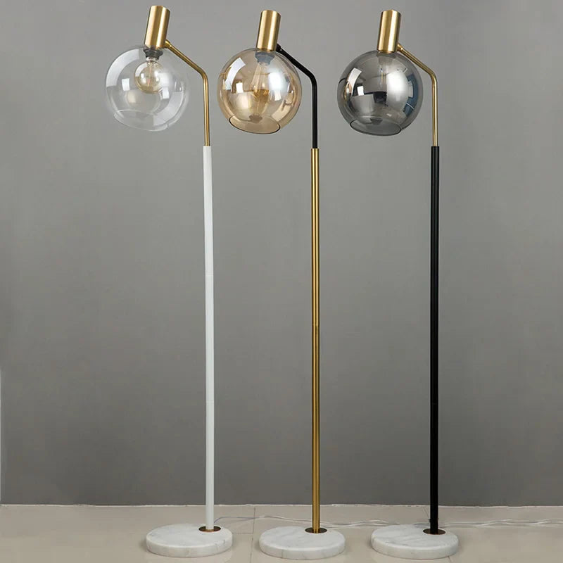 Afralia™ Modern LED Standing Glass Lamp for Living Room, Bedroom, Study - Black Gold White Metal Marble Floor Lights