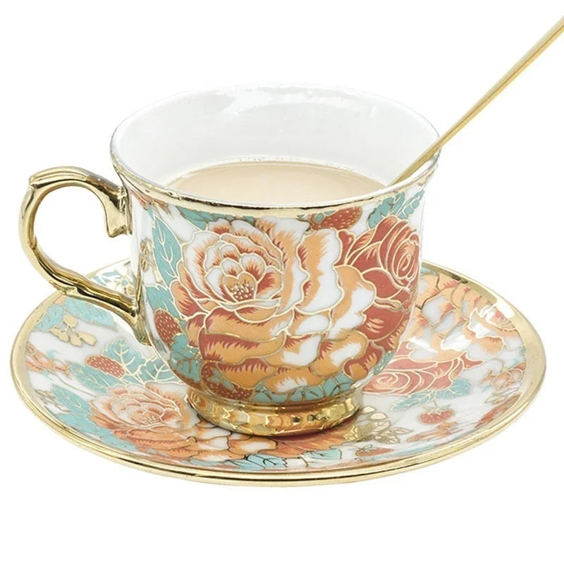 Afralia™ Hand Painted Flower Ceramic Coffee Cup Set Home Kitchen Coffeeware