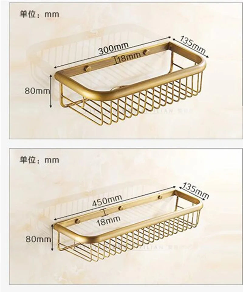 Afralia™ Gold Brass Bathroom Shelf with Soap Holder 30cm/45cm